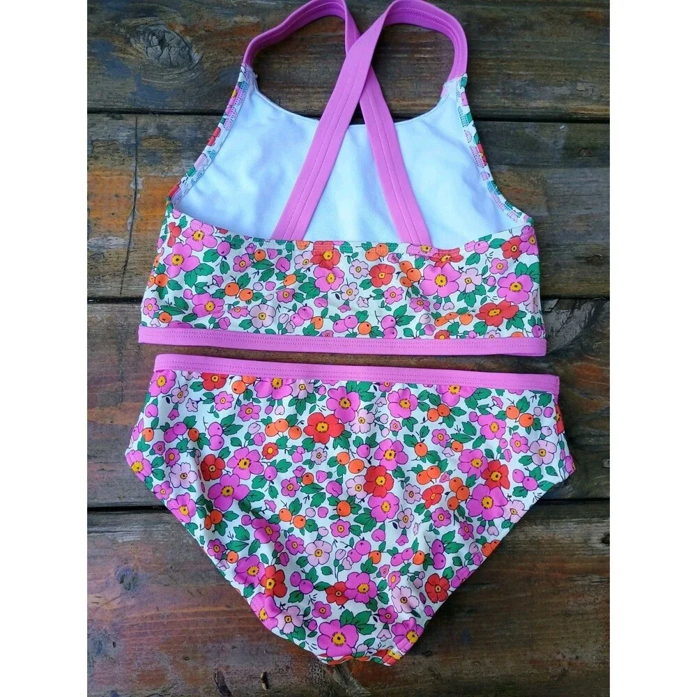 Mini Boden Girls Pink Apple Blossom Swim Suit Tankini Bikini Set Sz 8-9 Years